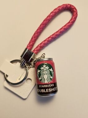 Starbucks Pink Doubleshot Can Keychain with Braided Loop